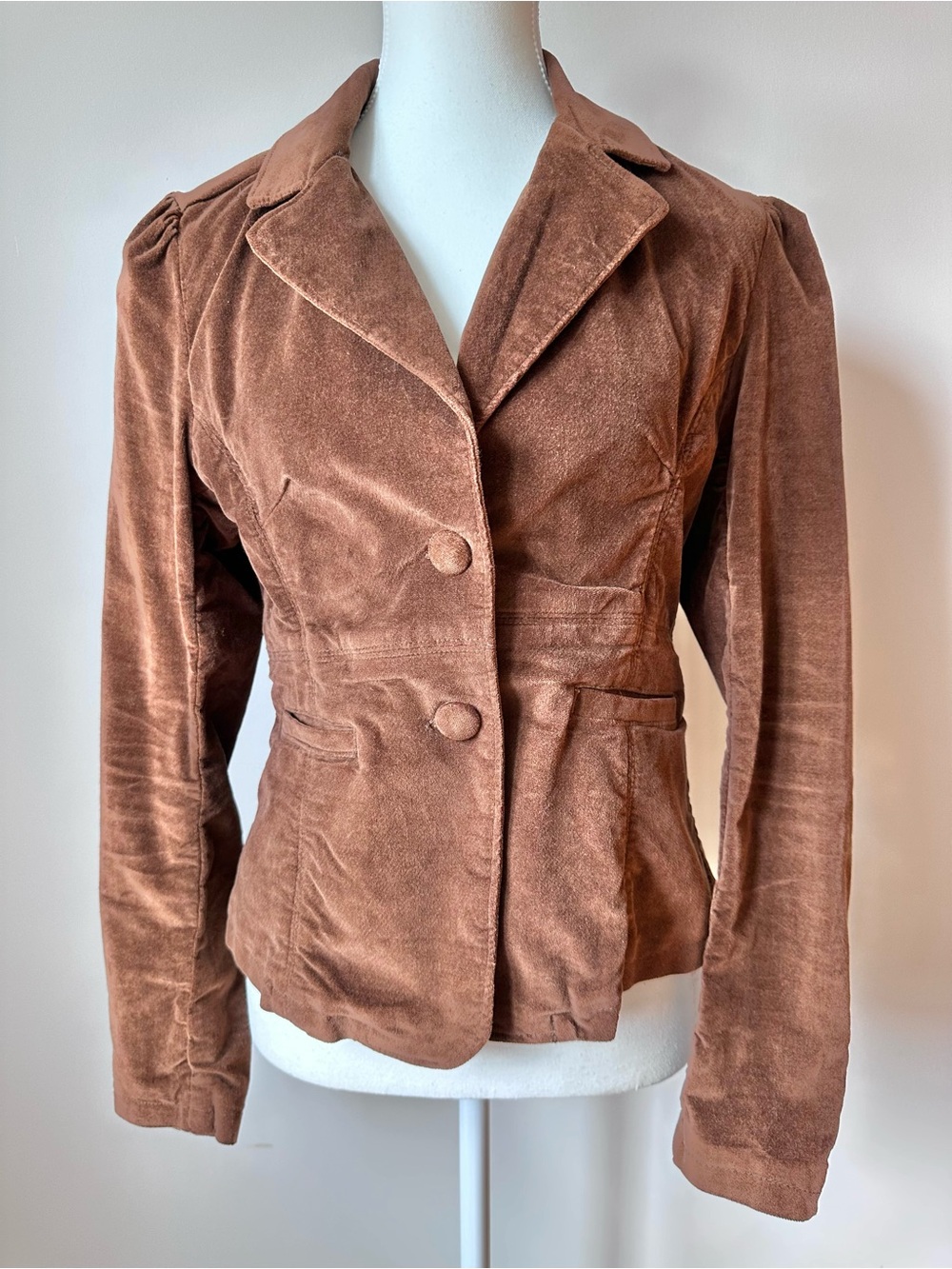 Vintage Y2K Spy-C Chocolate Brown Velvet Retro Blazer Jacket - M